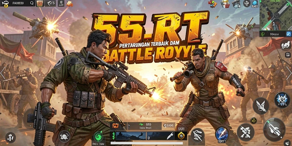 Tangkapan layar utama dari gameplay seru di 55RT Battle Royale.
