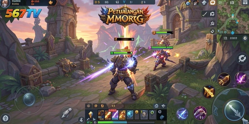 Screenshot gameplay 567TV menunjukkan petualangan MMORPG yang epik.