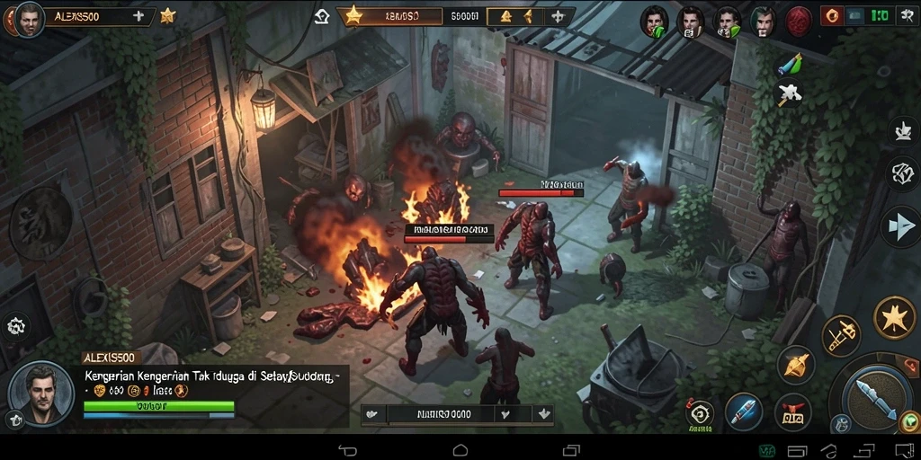 Tangkapan layar gameplay ALEXIS500 menampilkan suasana menyeramkan dan menegangkan.