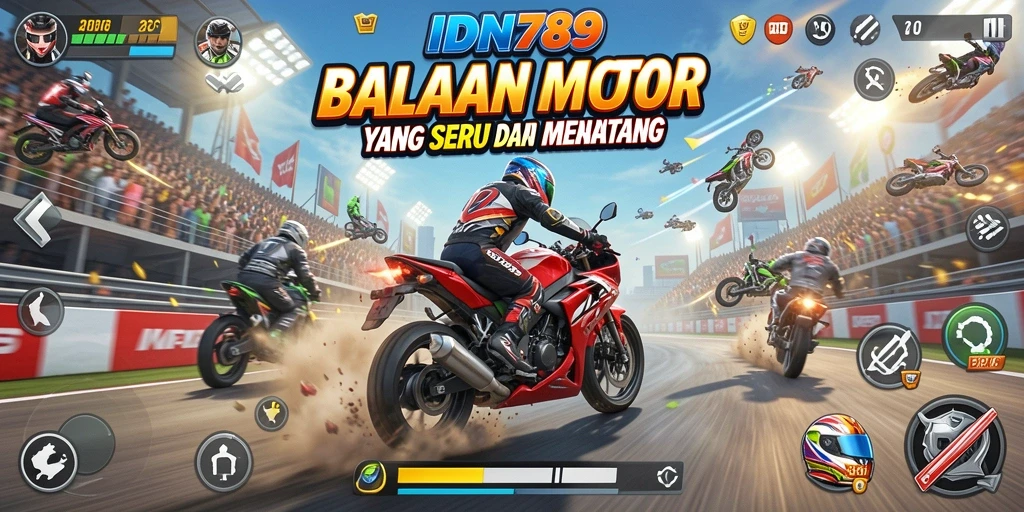 Screenshot IDN789 menunjukkan aksi balapan motor yang intens dan mendebarkan.