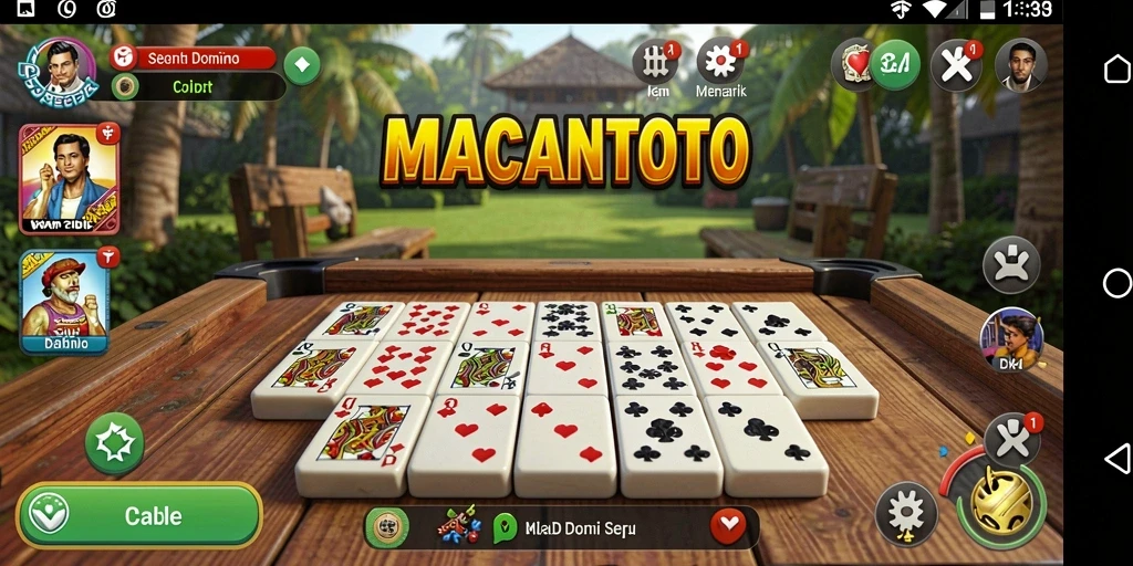 Tampilan gameplay seru dari MACANTOTO dengan karakter Domino yang menarik.