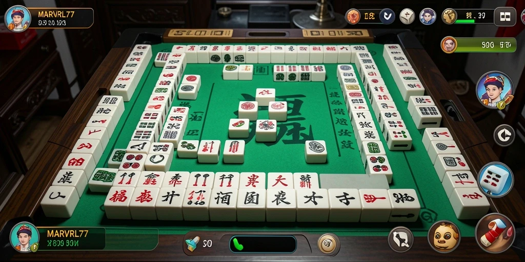 Tampilan gameplay <strong>MARVRL77</strong> yang menampilkan strategi Mahjong yang mendebarkan.
