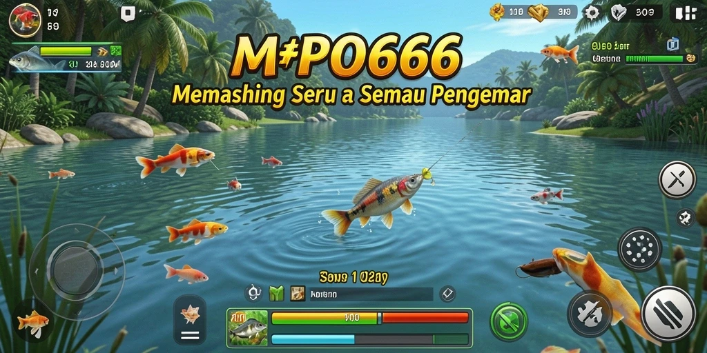 Menampilkan gameplay seru dalam MPO666 saat memancing di danau.