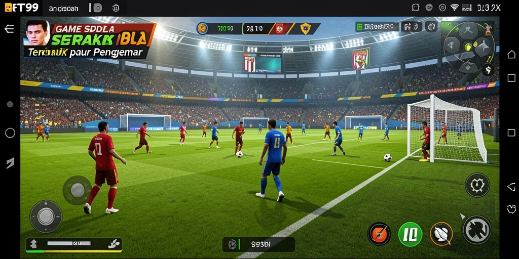 Tangkapan layar grafis dari gameplay sepak bola yang menarik.