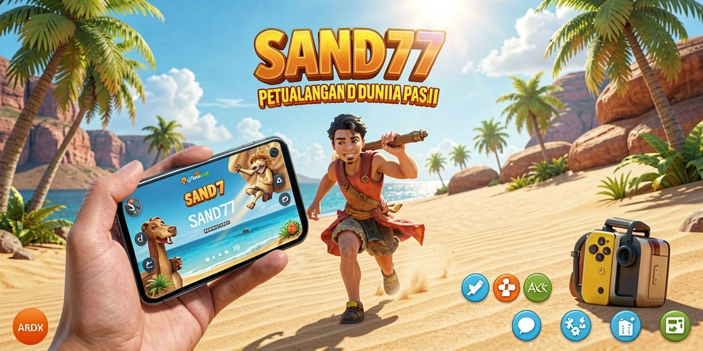 Tampilan gameplay <strong>SAND77</strong> yang menakjubkan saat menjelajahi dunia pasir.