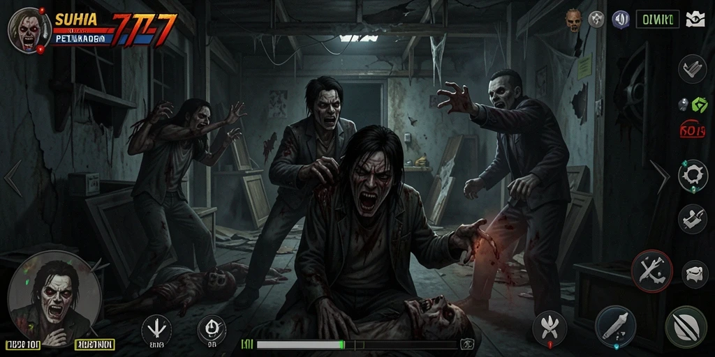 Screenshot gameplay menampilkan saat-saat mencekam dalam SUHU777.