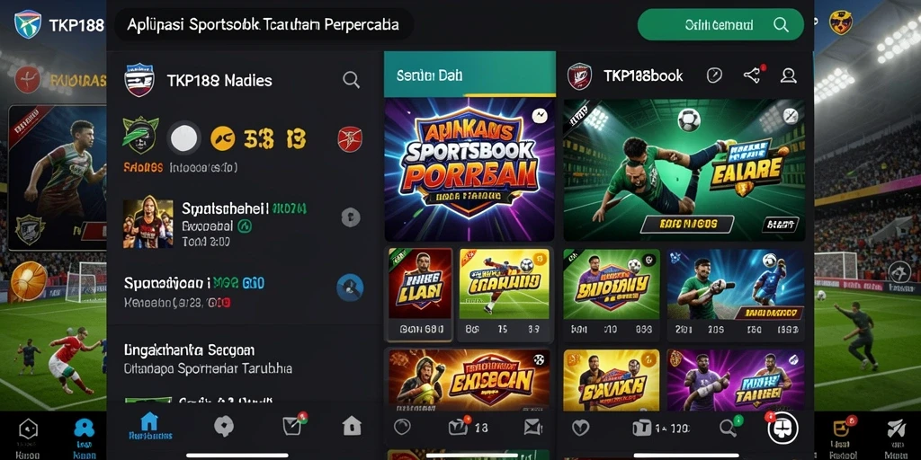 Screenshot menunjukkan tampilan antarmuka aplikasi TKP188 untuk taruhan olahraga.